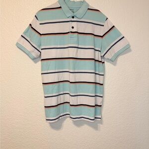Splash Men's Polo Shirt - Aqua, White, and Black Stripes